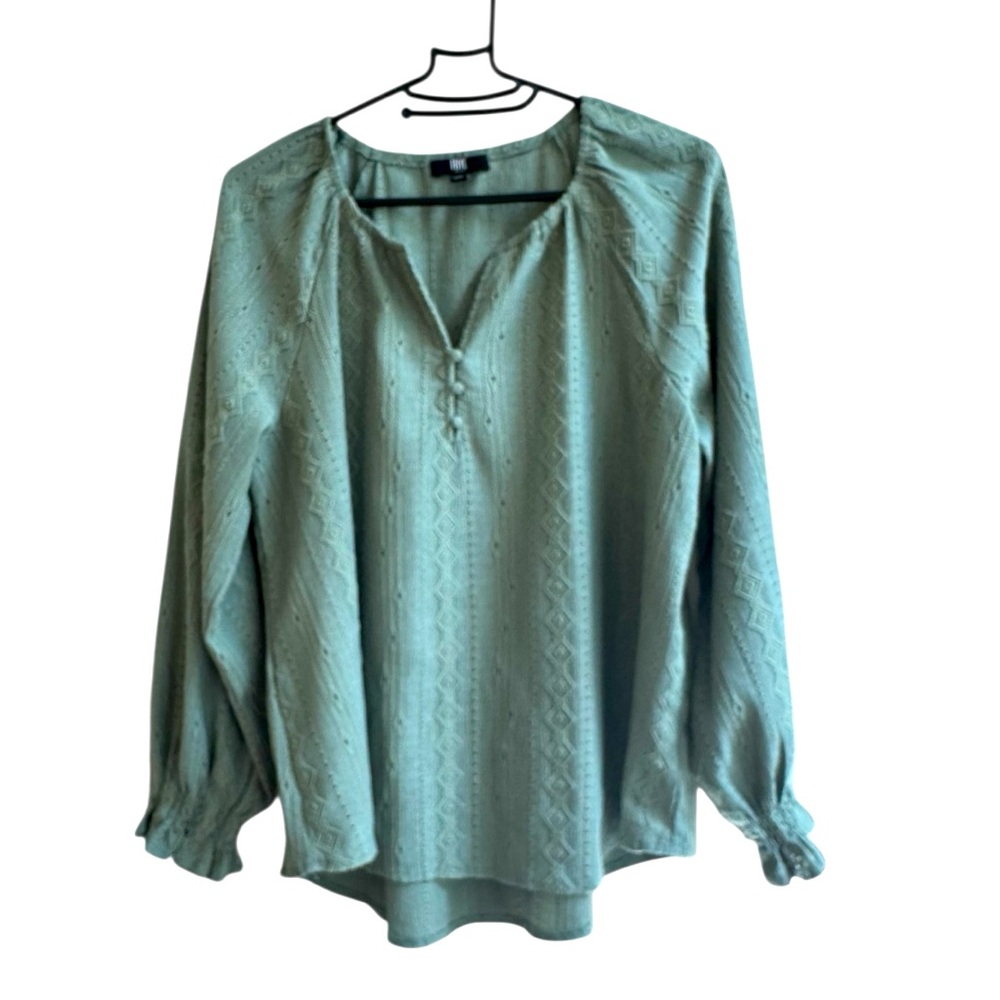 Frye Women's Medium Green Pointelle Blouse
